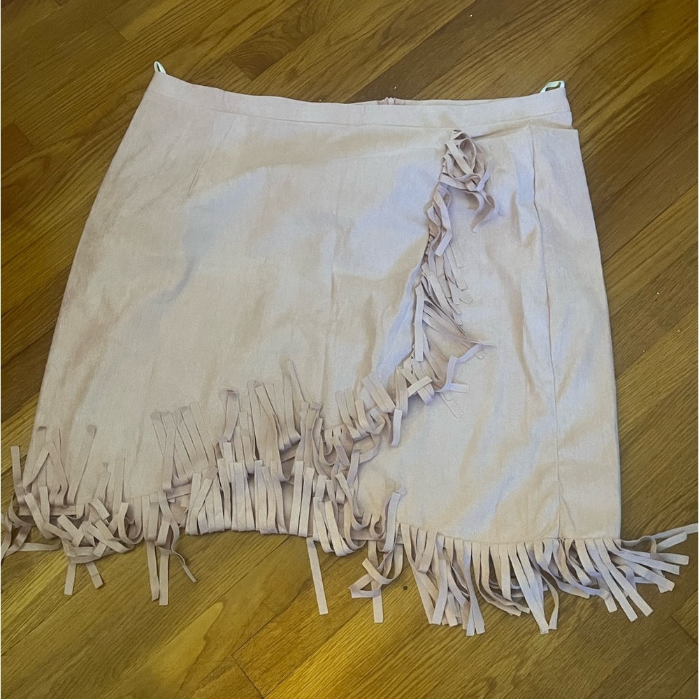 Plus size pink fringe wrap skirt